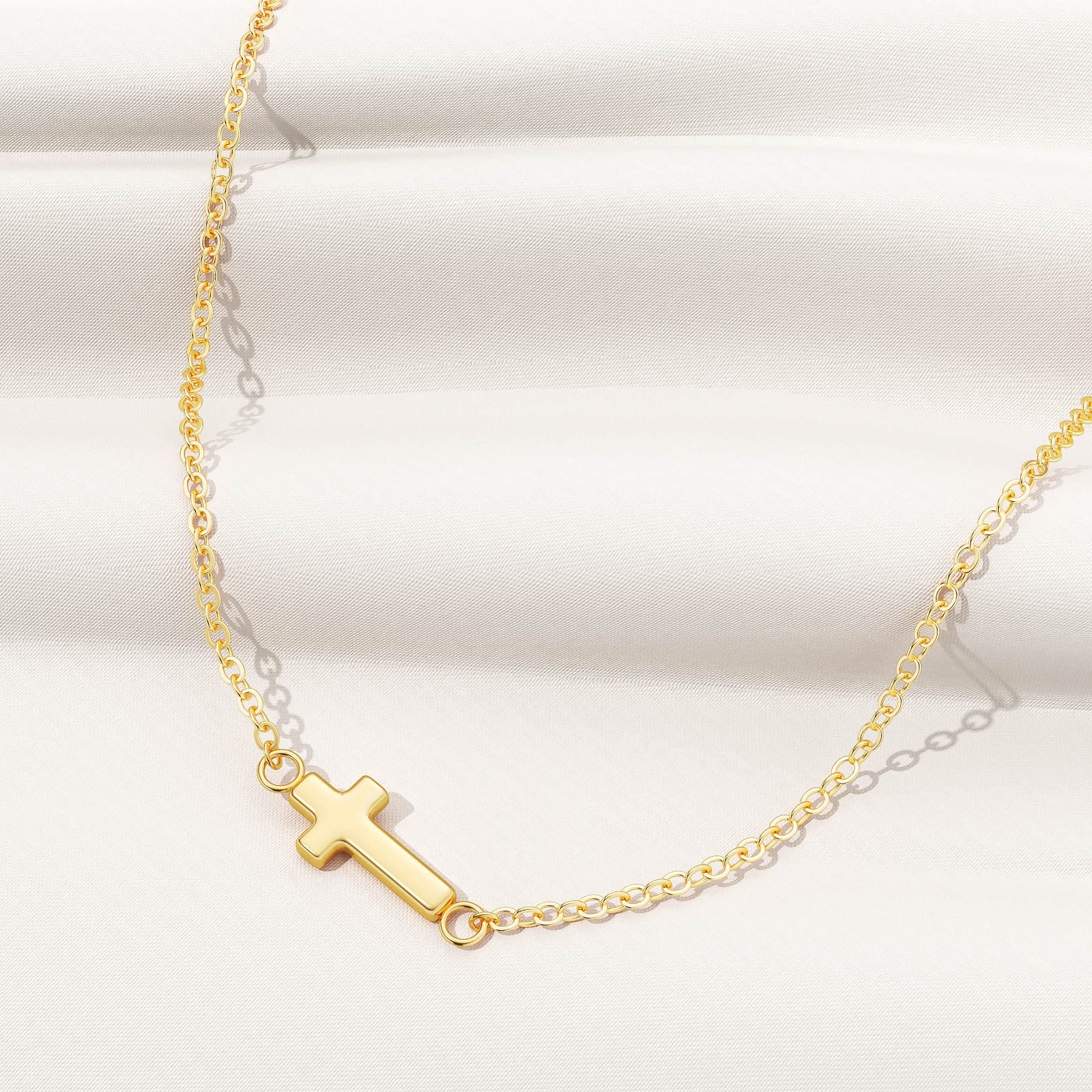 DEARMAY Dainty Tiny Gold Sideways Cross Necklaces for Women 14K Gold Cross Ne…