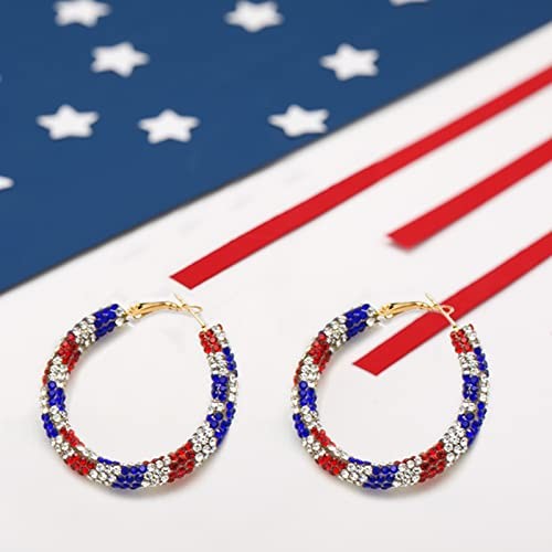 Crystal Hoop Earrings Bohemian Sparkle Resin Red White and Blue Earrings
