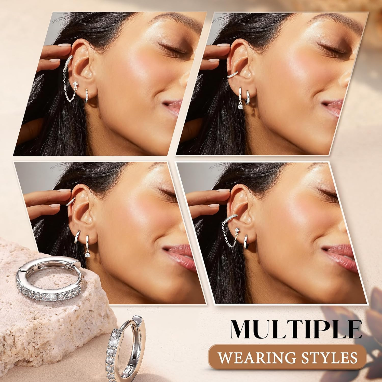 4 Pairs Small Hoop Earrings for Women Trendy 14K Gold Plated Chain Drop Earrings