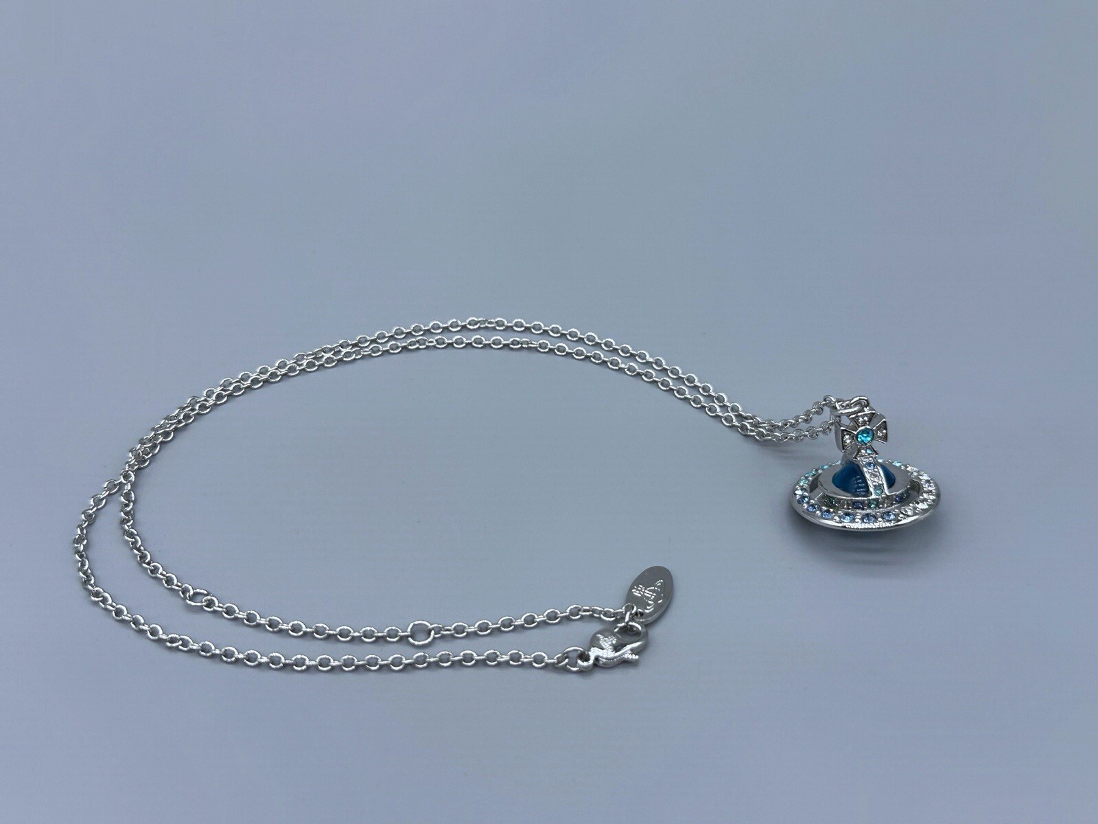 Vivienne Westwood Small Orb Necklace Rhinestone Blue Near Mint
