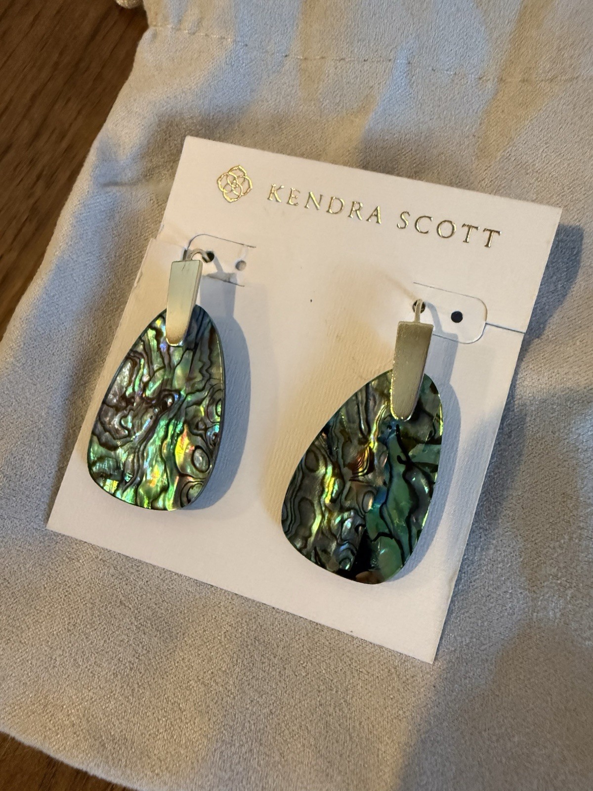 Kendra Scott Aragon Earrings Abalone Shell Dangle Green Approx 1.5” NEW
