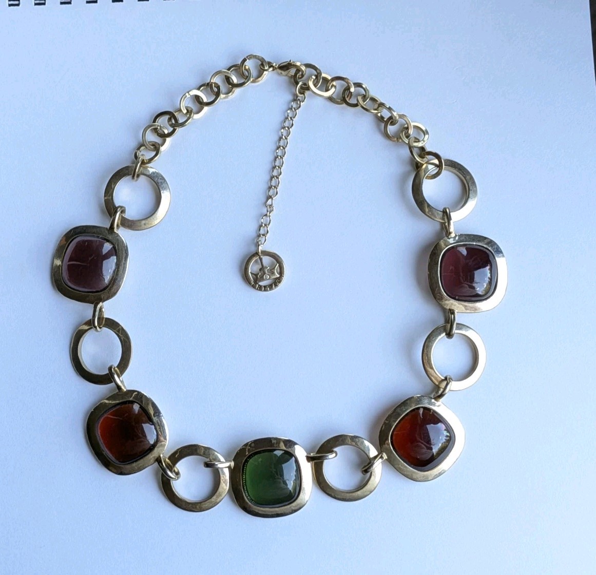 Vtg TRIFARI Mogul Multi Color Gripoix Stone Chunky Gold Tone 16″ Necklace