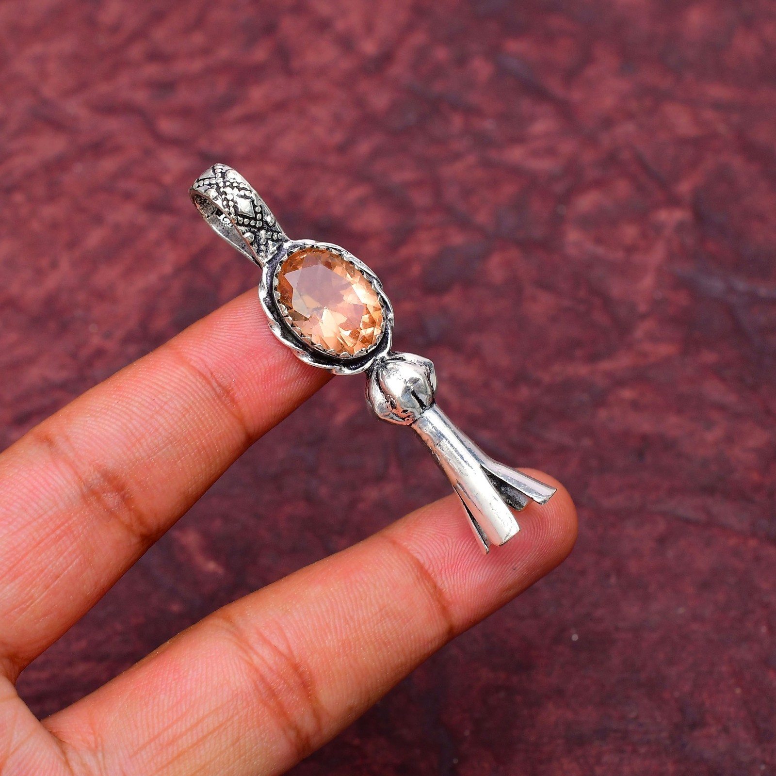 Morganite Gemstone 925 Sterling Silver Pendant Approx -2.12″