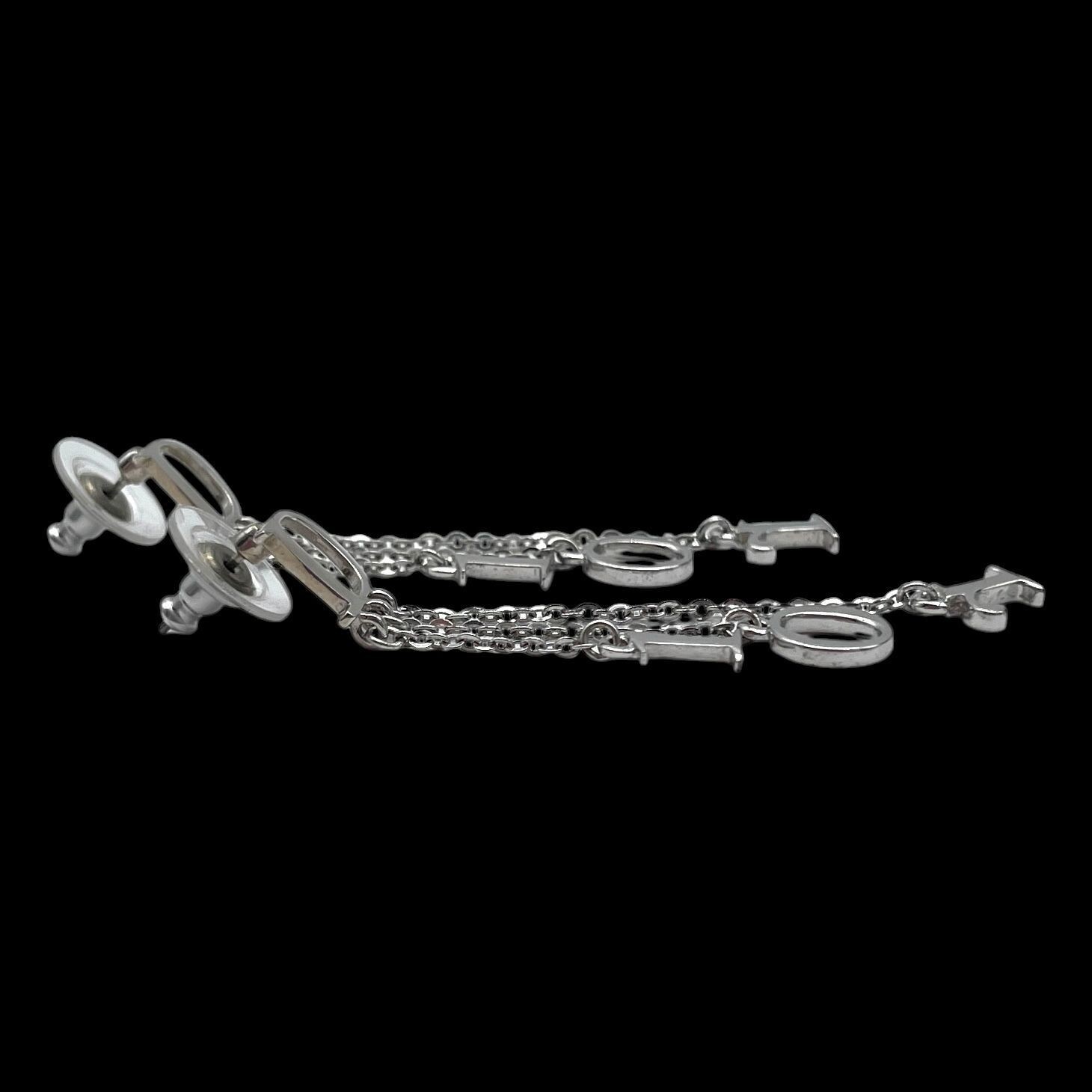 Christian Dior Silver Logo Dangle Chain Earrings Vintage Boxed Condition