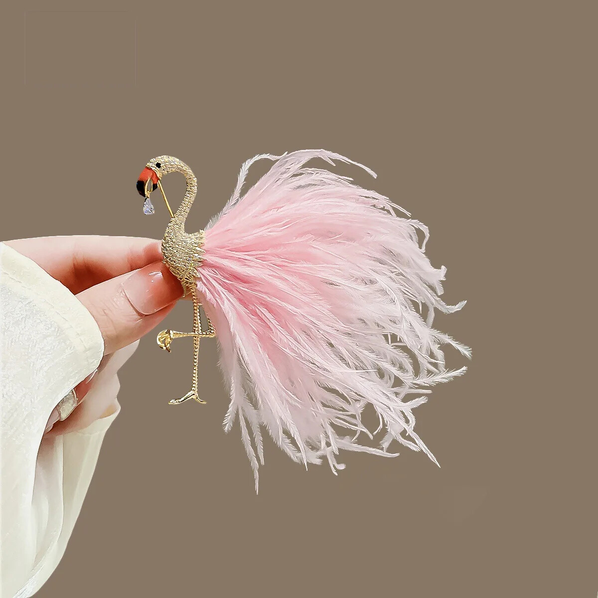Elegant Women Fashion Feather Flamingo Badges Pin Animal Classic Brooch Jewelry
