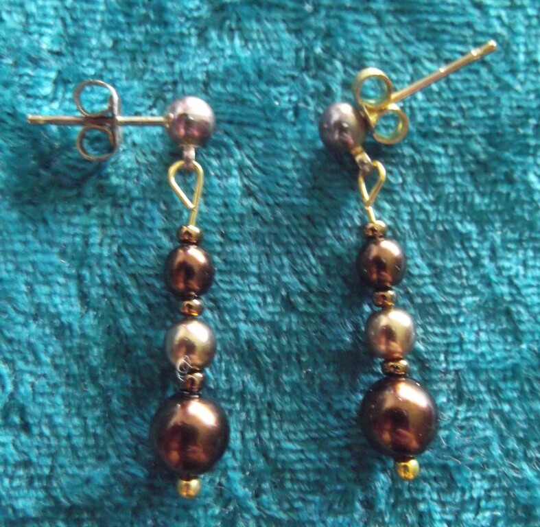 CHOCOLATE BROWN PEARL EARRINGS, PIERCED STUD, DANGLE, DROP, NEW, AUSTRALIAN MADE