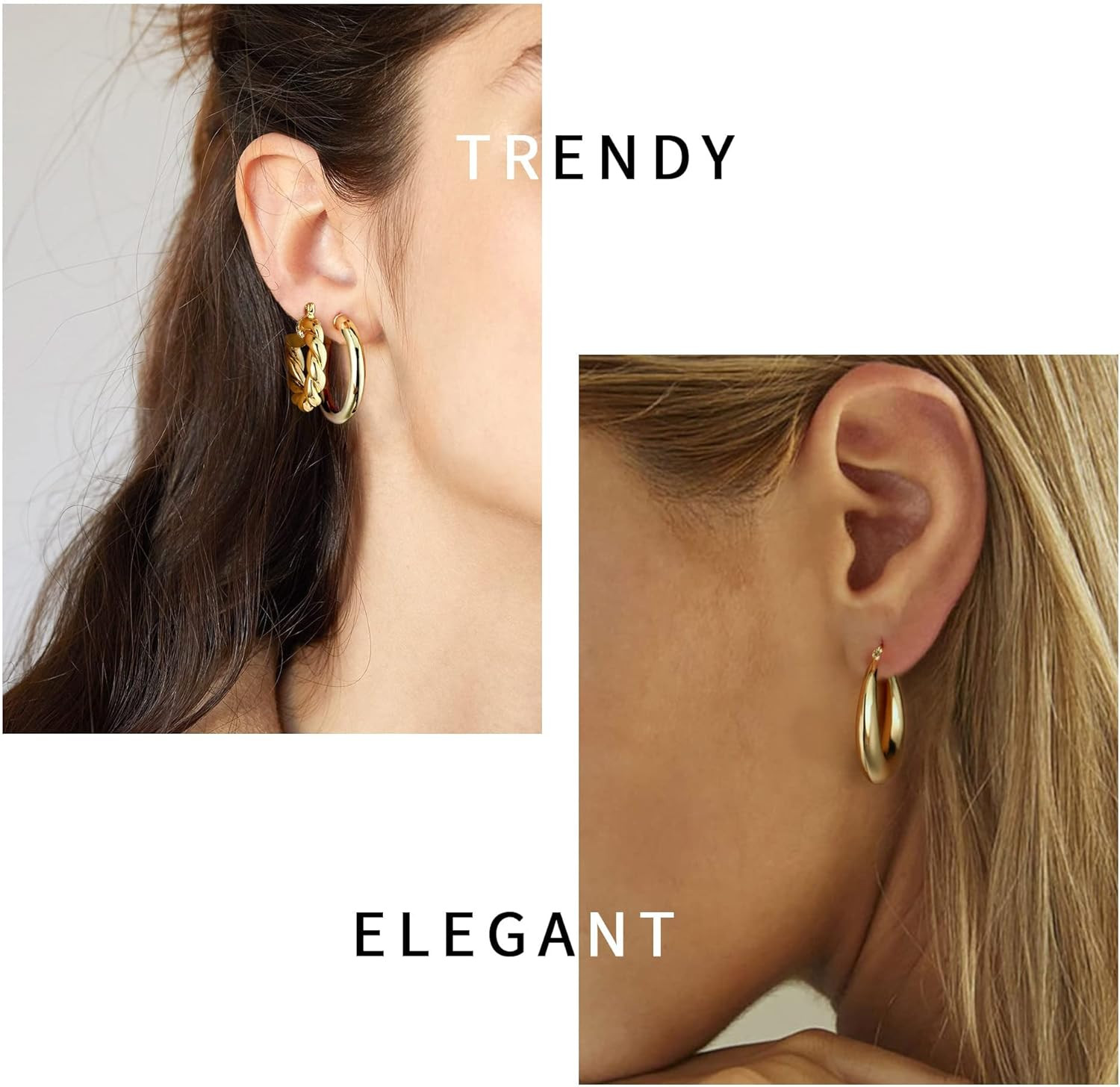 9 Pairs Gold Hoop Earrings for Women, 14K Real Gold Plated Chunky Hoop Earrings