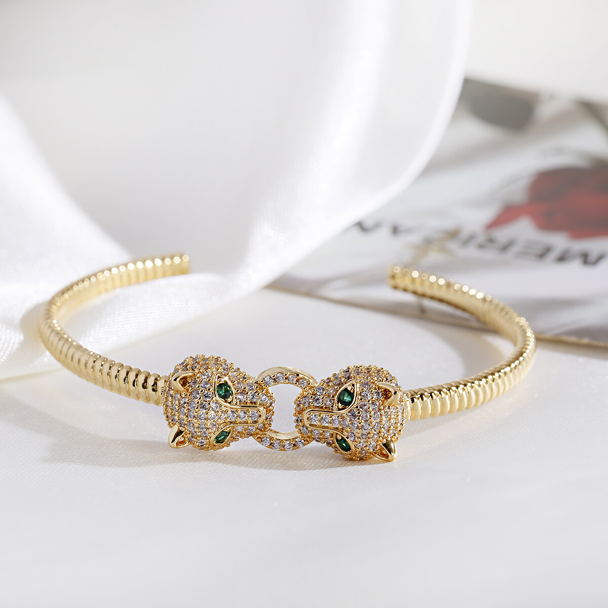 Luxury Adjustable Zircon Leopard Head Butterfly Opening Bracelets Women Jewelry