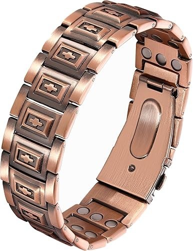Feraco 99.99% Pure Copper Bracelet Men 3 Row Neodymium Magnets