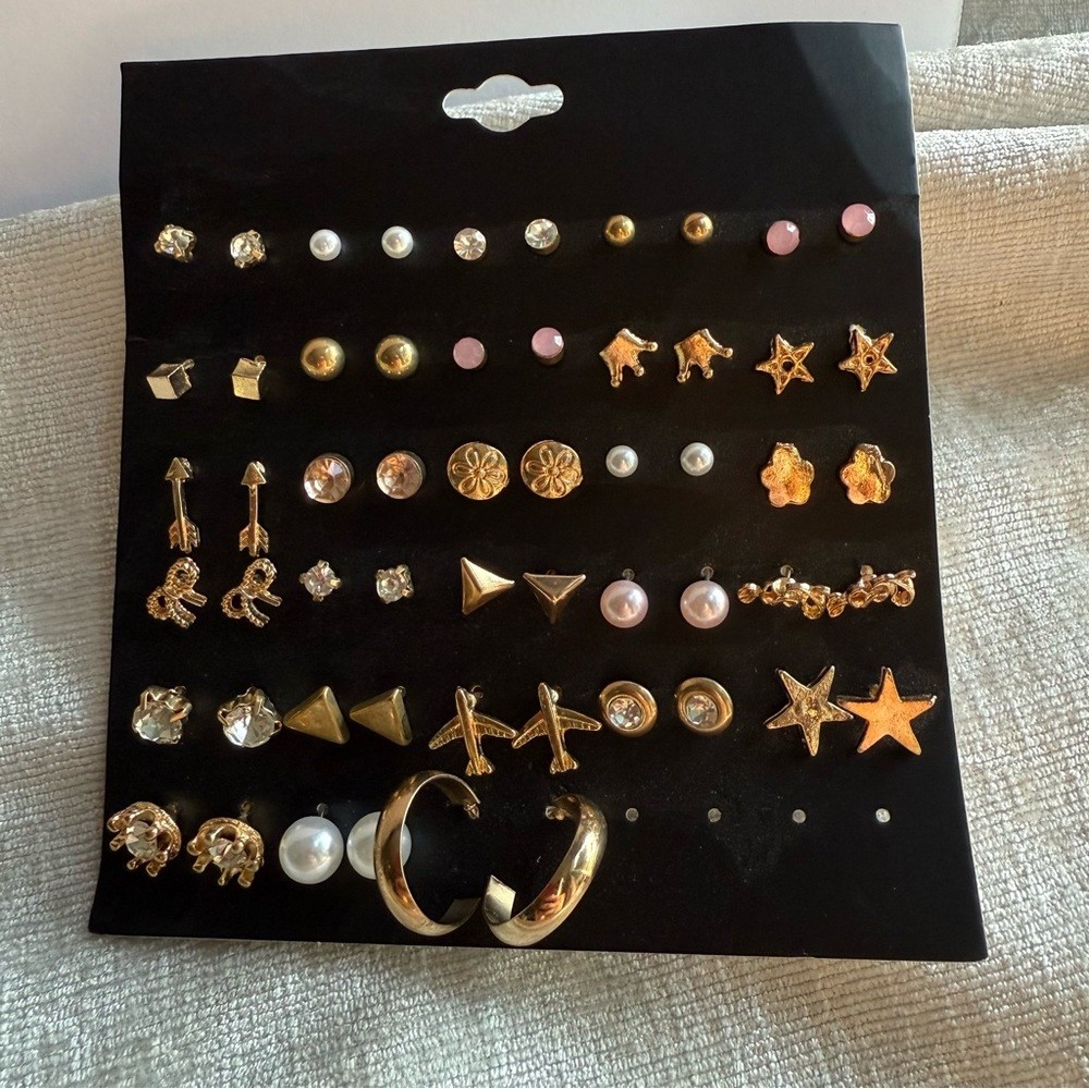 Source Unknown Gold and Pink Dainty Earrings Never Worn New