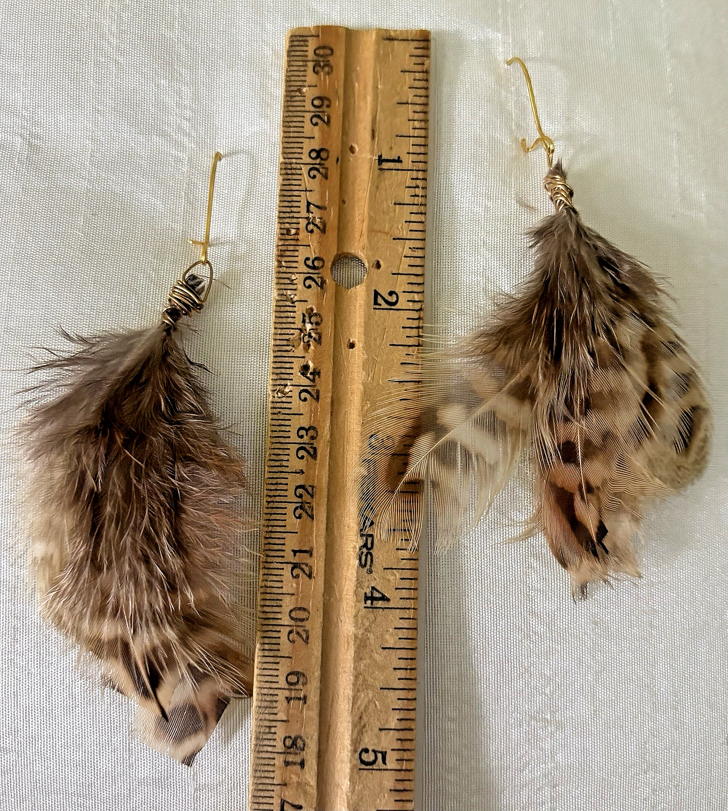 Real Feather Earrings, Lightweight Boho Handmade Hook n Lock, 4″