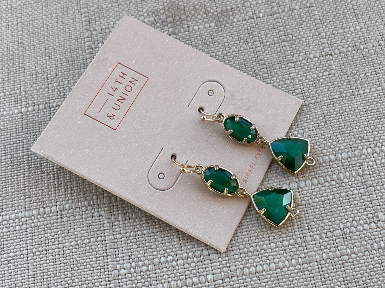 14th & Union Women Earrings Green Stone Gold Tone Fashion Jewelry new