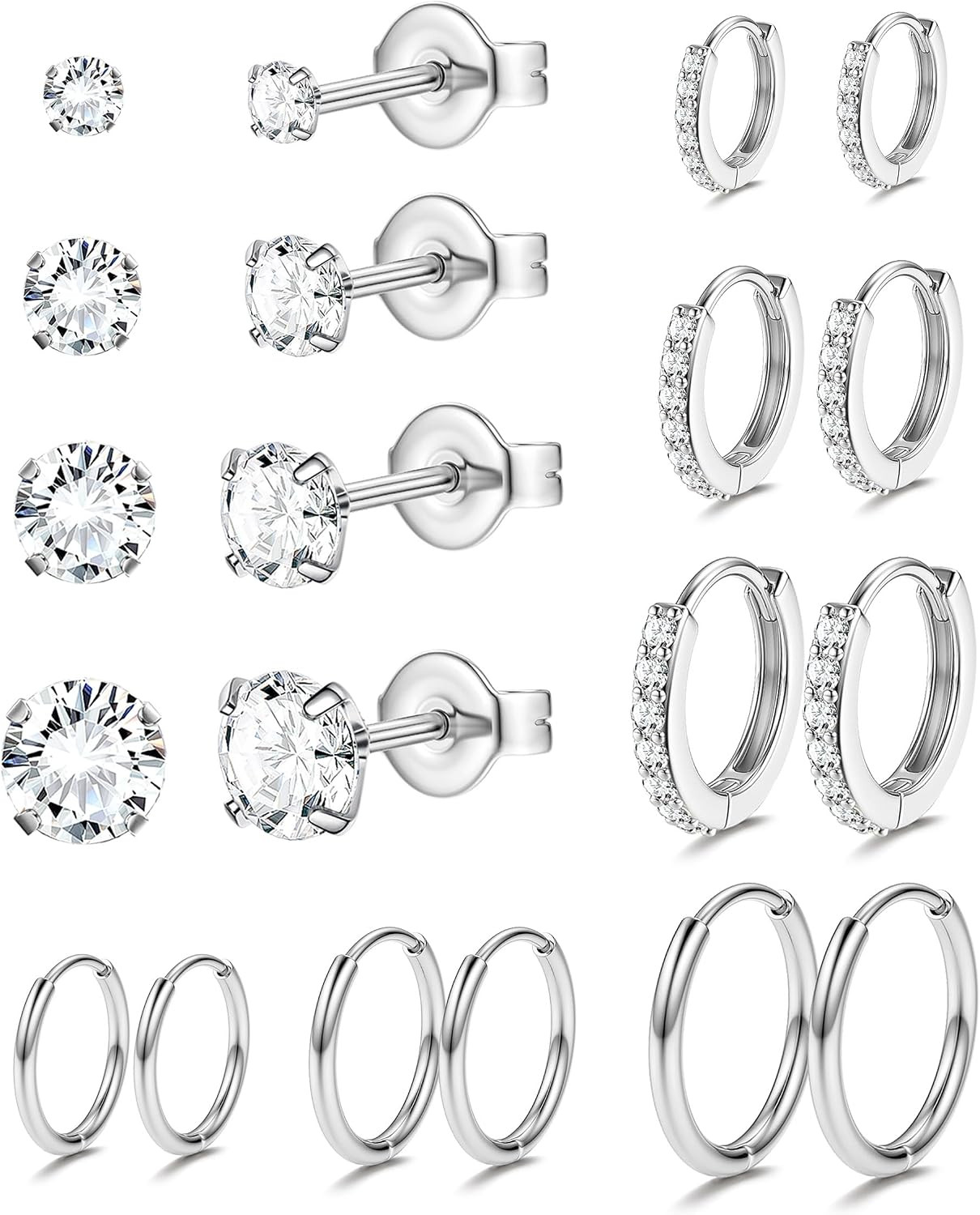 Hypoallergenic Surgical Stainless Steel Silver Earrings for Sensitive Ears Stud