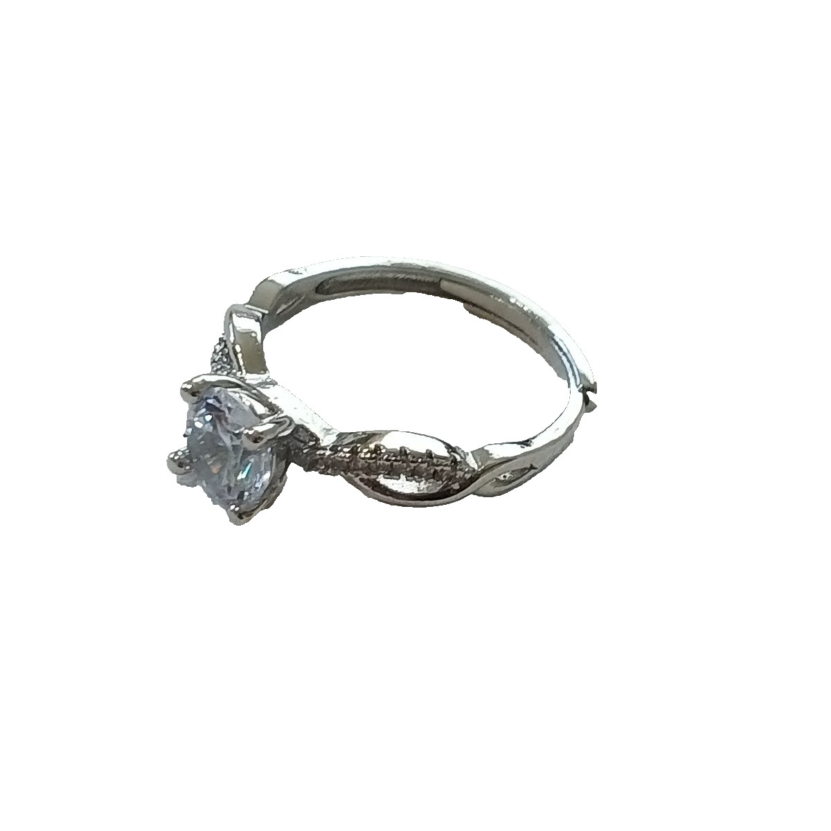 Women Anniversary Ring Size 7 Brass Plated Silver Crystal Prong Rhinestone