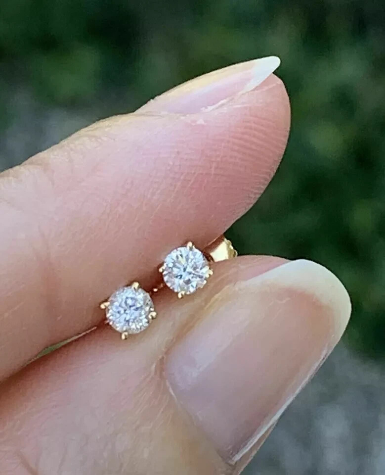 1Ct Round Cut Simulated Diamond Solitaire Stud Earrings 14K Yellow Gold Plated
