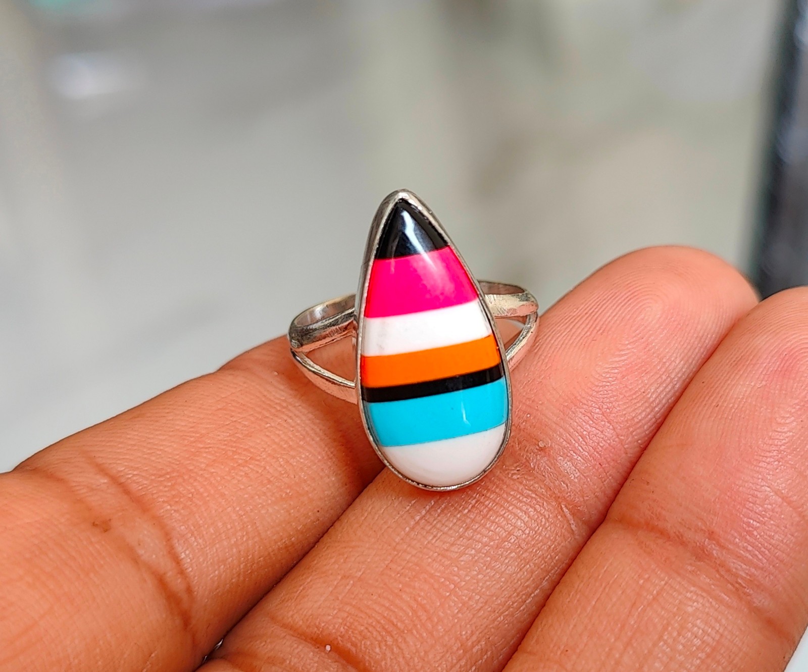 Candy Composite Gemstone Ring 925 Silver Handmade Jewelry For All Size