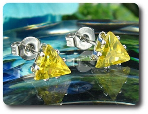Topaz Yellow Earrings 2X6 Mm White Gold Plated 18K