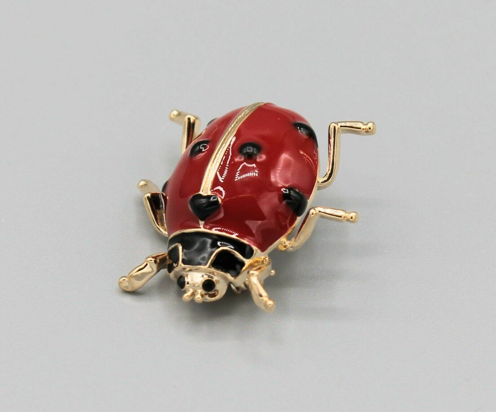 Ladybug luck lucky red black yellow gold tone cute adorable pin brooch