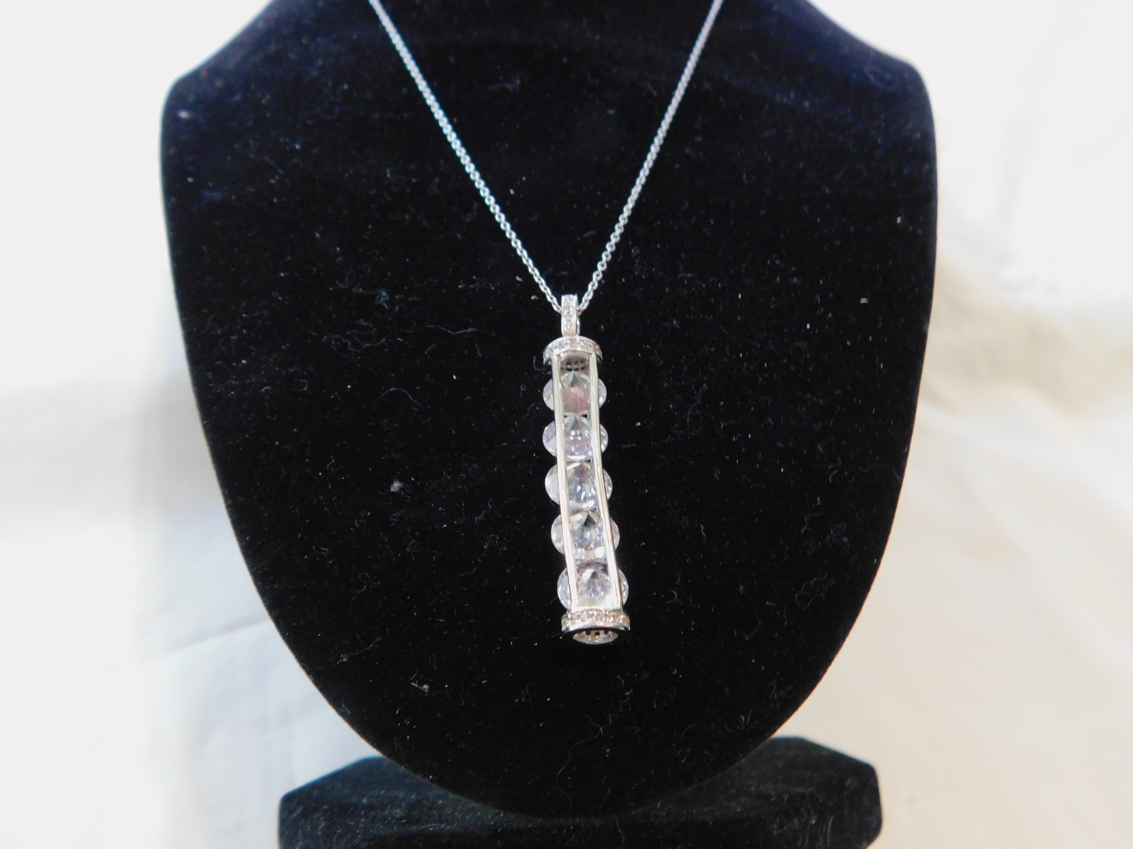 Sterling Silver CZ Modern Vertical Bar Pendant Necklace N580