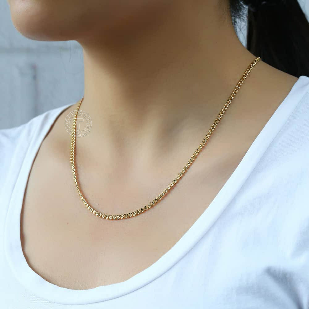 3mm Womens Female Snail Link Necklace Yellow Gold Plated Chain 20 inches