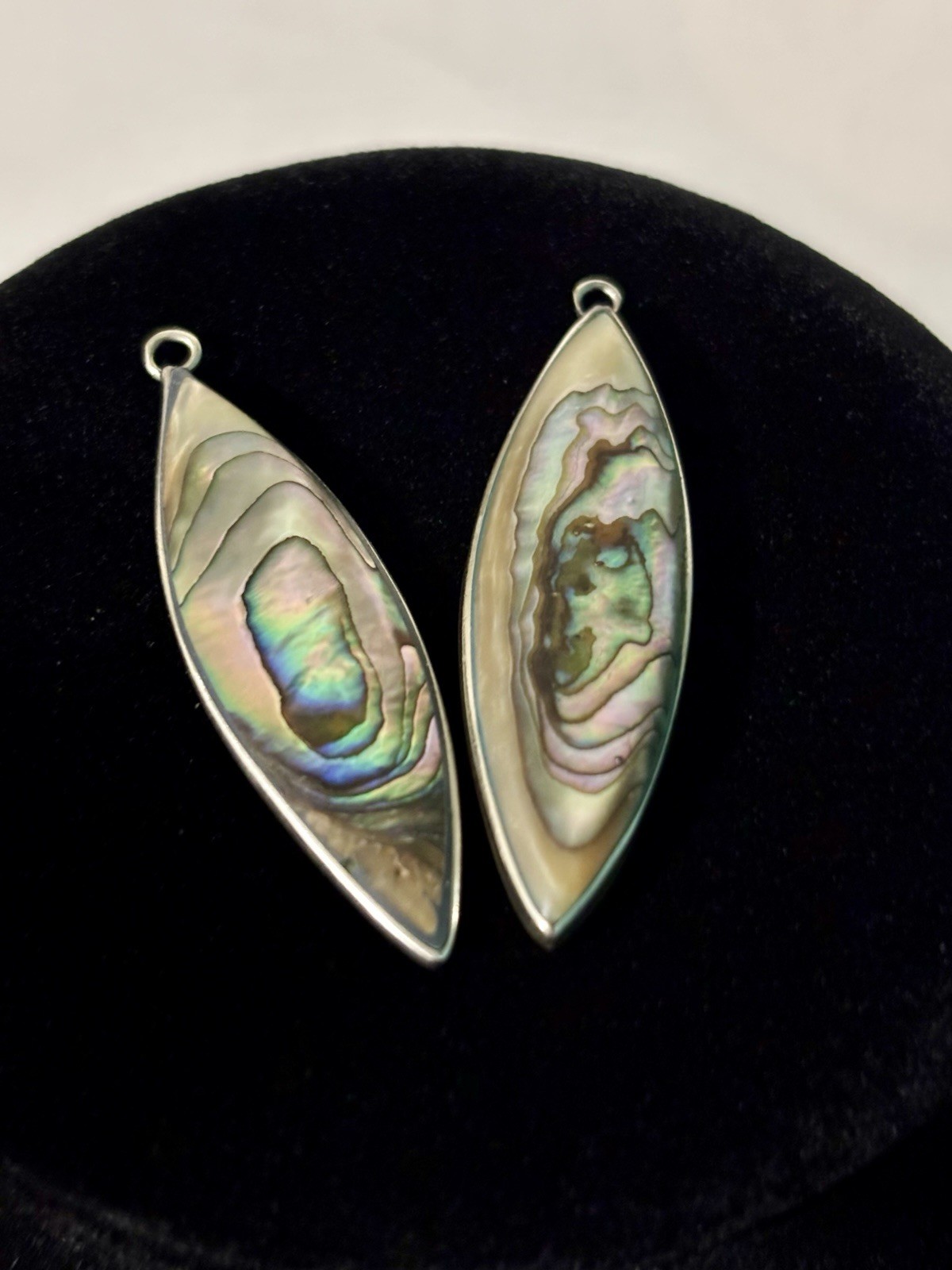 Vintage Mexican Alpaca Silver Abalone Shell Marquise Earring Drops missing hooks