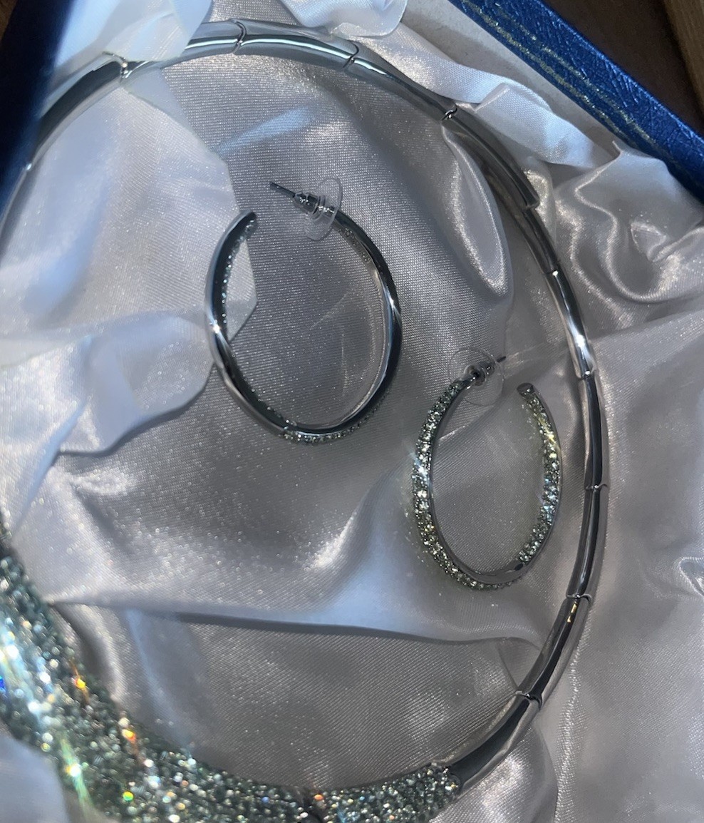 Joan Boyce All the Toppings Neck Wire & Hoop Pierced Earrings Silvertone/Aqua