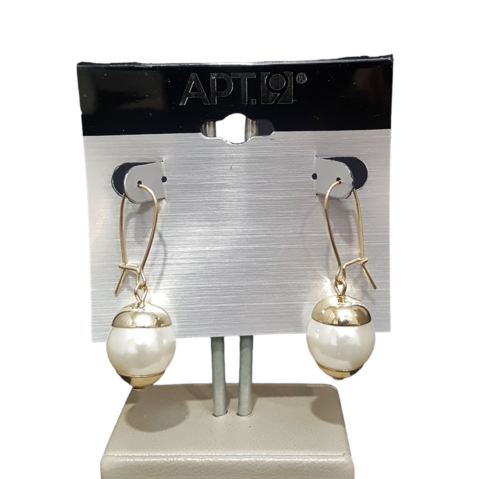 APT. 9 Gold Plated Faux White Pearl Hook Style Dangle Earrings NWT