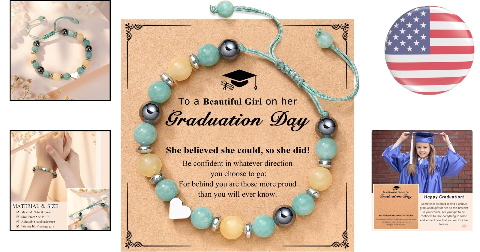 Thoughtful Green Heart Bracelet for Girls – Graduation and Love Reminders