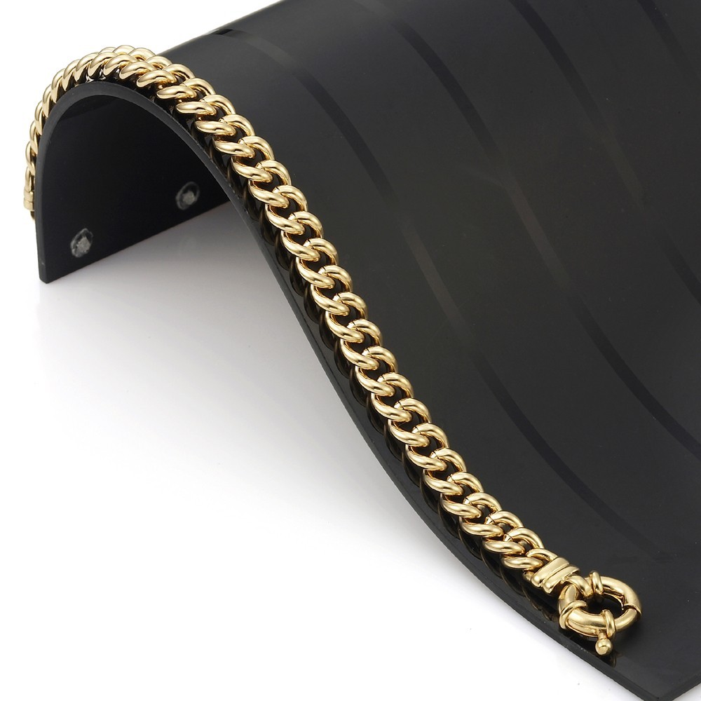 18K GL Solid Euro Curb Yellow Gold Bracelet with Antique Lifebuoy Style Clasp