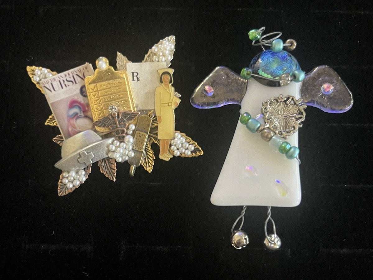 Women’s Nurse Angel Brooch Pin Handmade Artisan Lot of 2