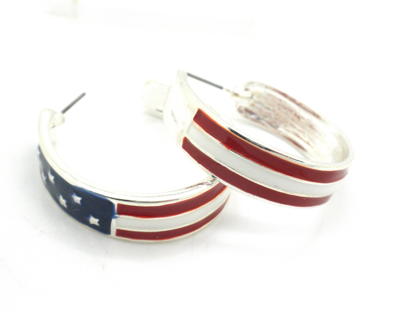 New Patriotic Flag Hoop Earrings Light Weight Color Splash 1.5″