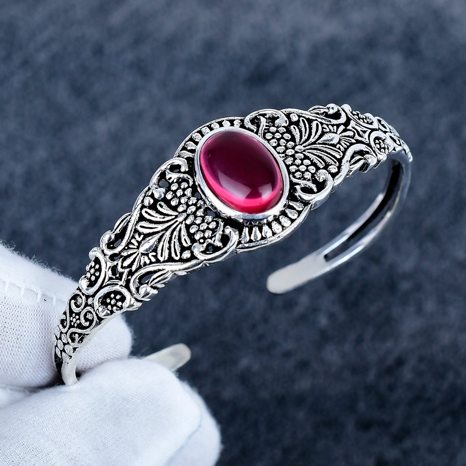 Red Garnet Sterling Silver Bangle: Handcrafted Adjustable Jewelry Cuff Gifts