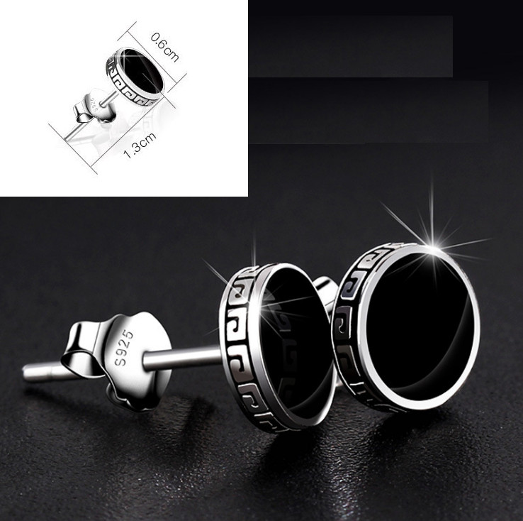 Unisex Women Men Sterling Silver Post Black Enamel Round Stud Earrings 6mm I84