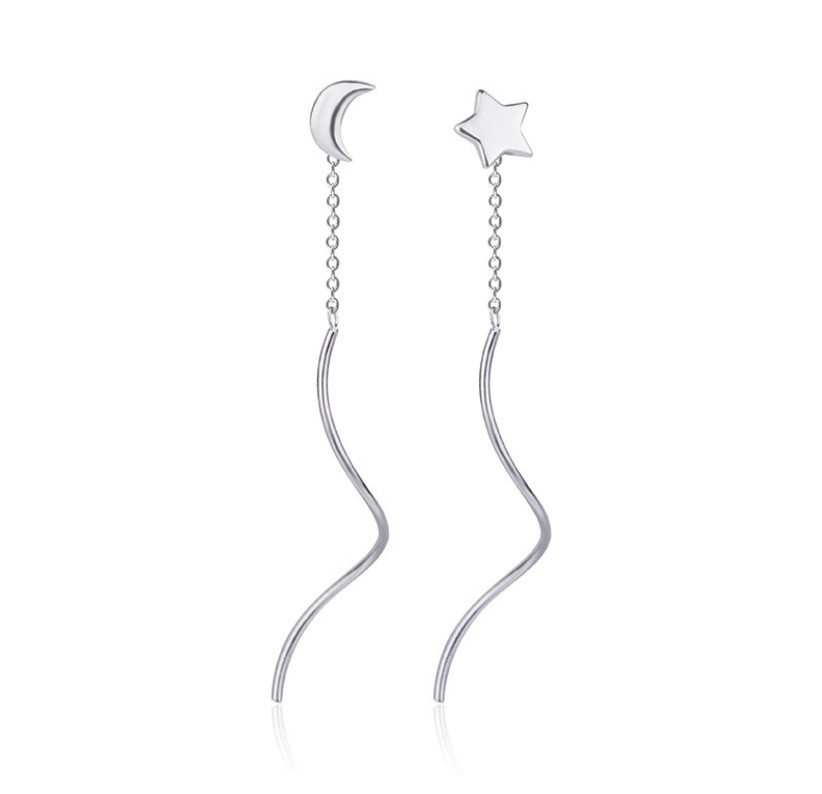 925 Silver Plated Star Moon Dangle Drop Wave Chain Threader Earrings Gift I121