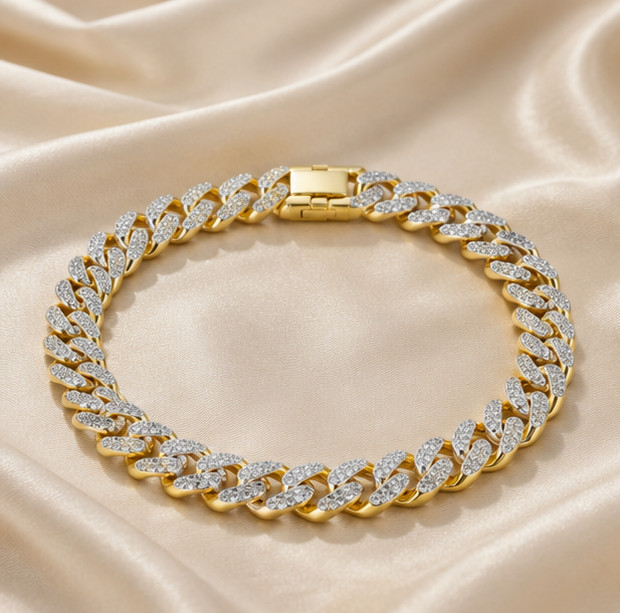 10 Ct Simulated Diamond Elegant Men’s Cuban Link Bracelet 14K Yellow Gold Plated