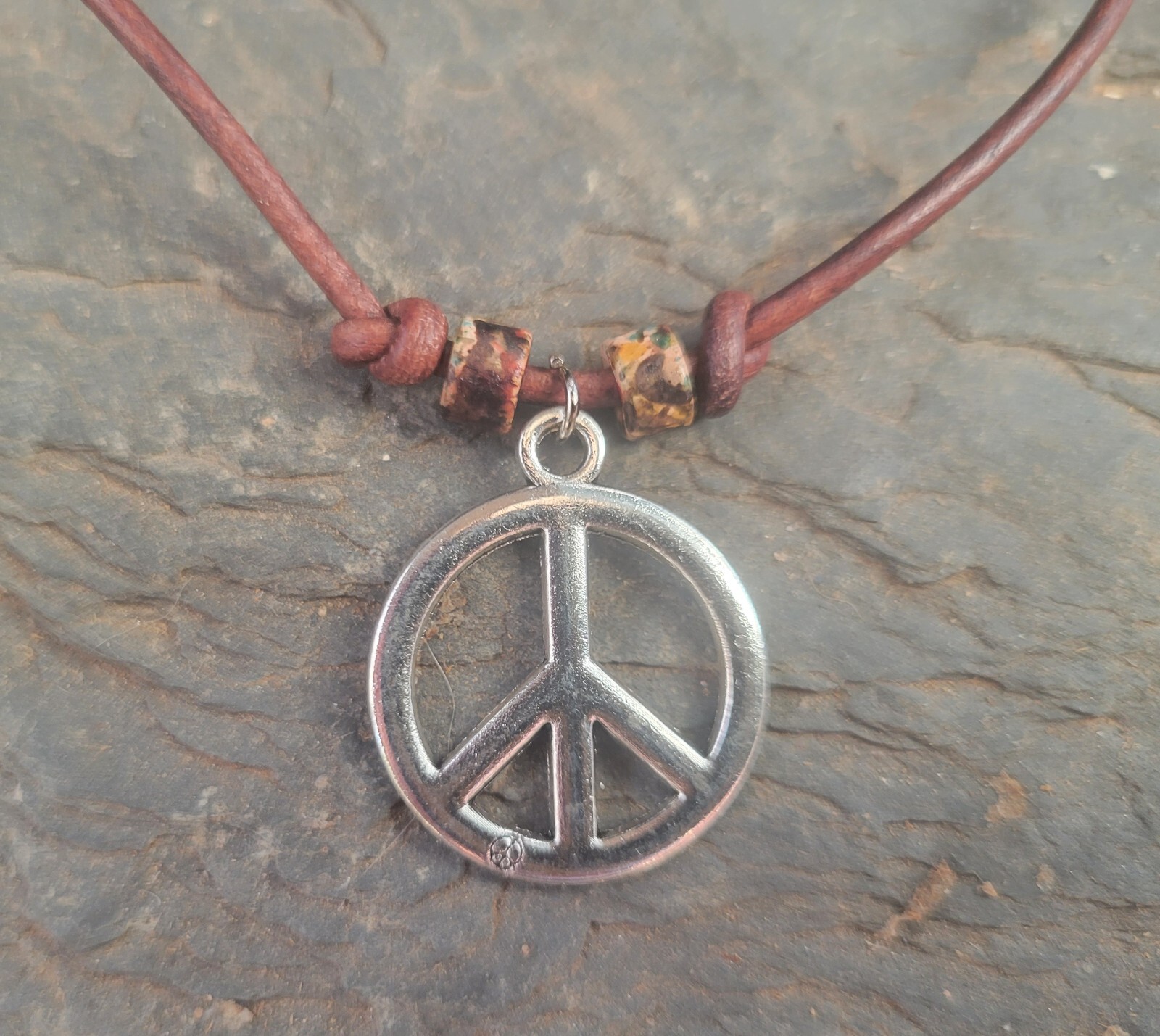 Peace Sign Necklace, Silver, Leather Cord, Peace Sign Jewelry, Peace Sign Charm