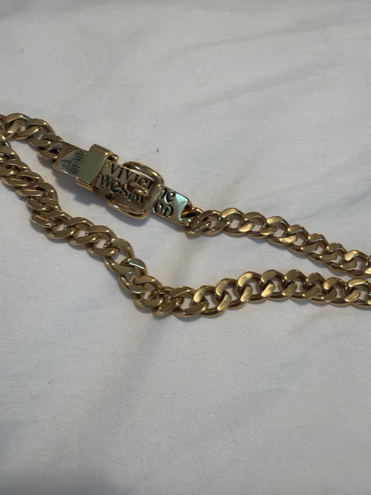 Vivienne Westwood Gold Tone Orb Clasp Curb Chain Necklace Punk Statement