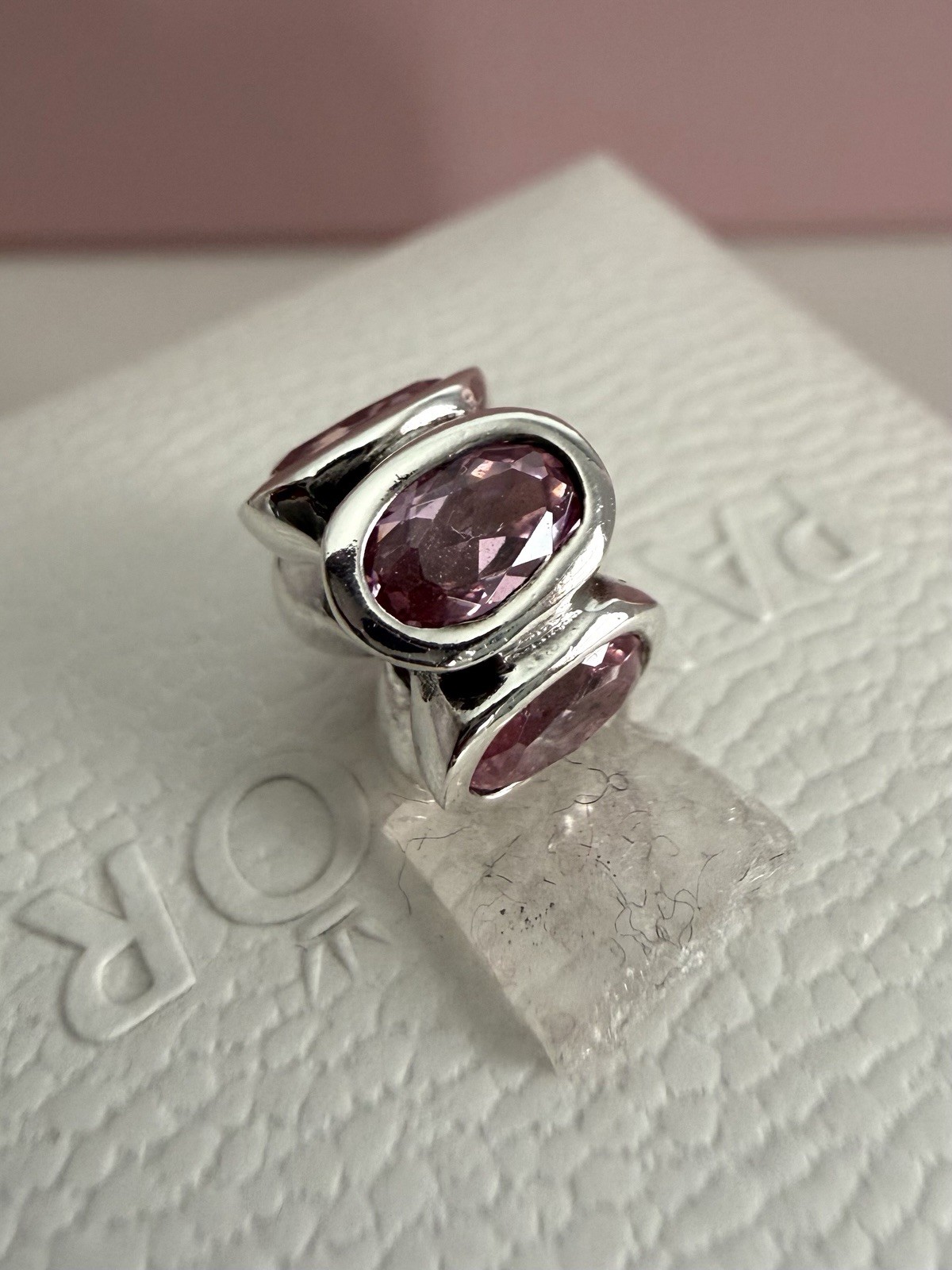 Pandora Sterling Sliver Pink Oval Lights CZ Charm #790311PCZ RETIRED Authentic