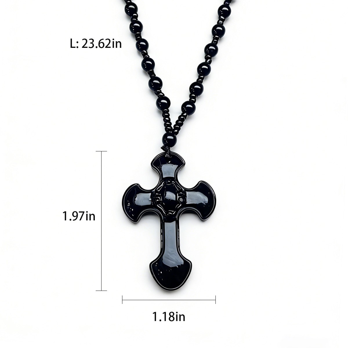 Religious Cross Pendant Necklace Obsidian Style Glass Spiritual Jewelry