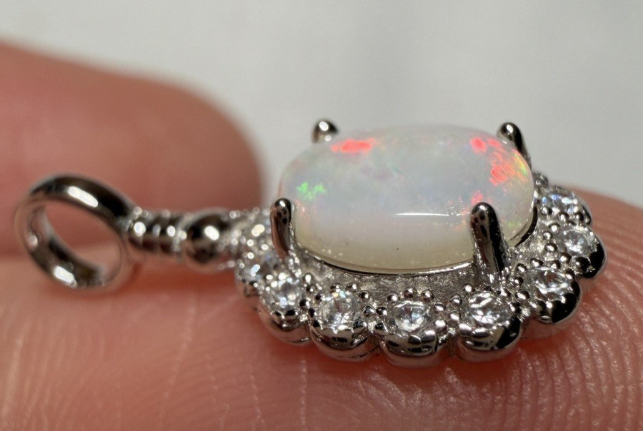 Solid Opal Pendant Silver Multicolour Floral style Versatile Everyday wear #0153