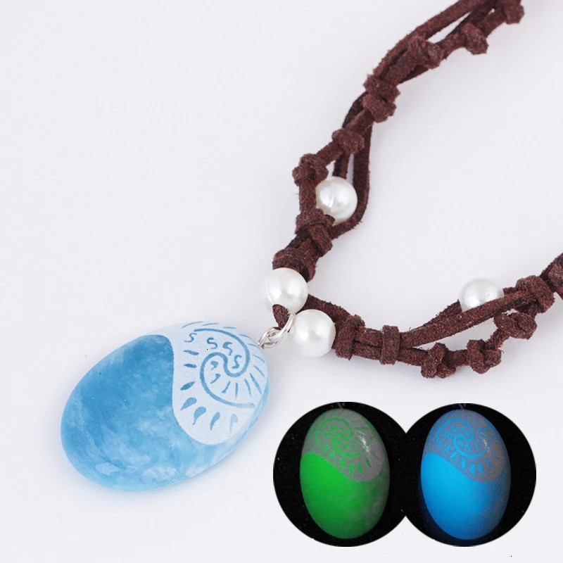 Blue Stone Luminous Pendant Necklace Rope Chain Fashion Jewelry