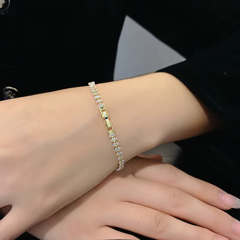 14k yellow gold plated tennis bracelet marquise cut simulated diamonds 7” long