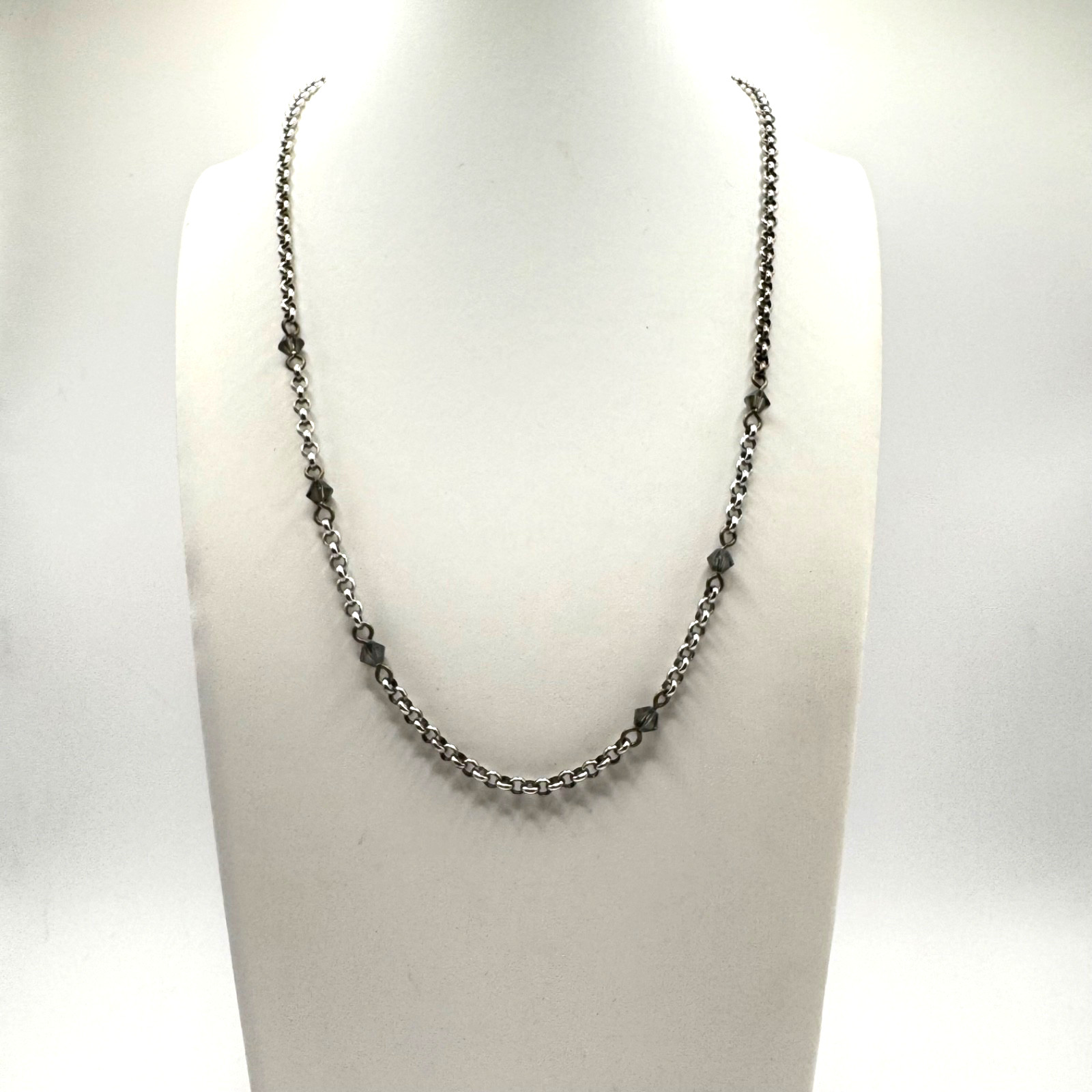 Brighton Silver Plated Rolo Chain Necklace Gray Hematite Crystal Beads Heart B