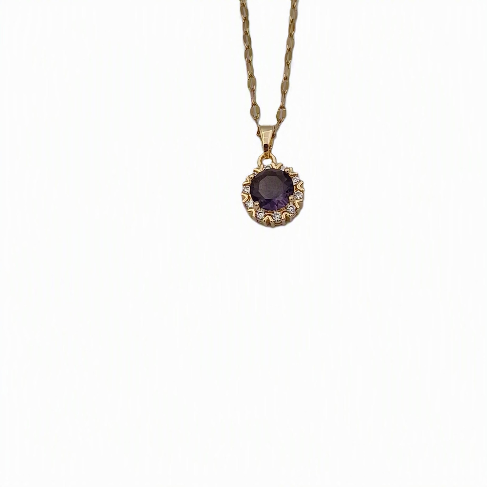 Purple Zircon Pendant Necklace Twisted Chain Stainless Steel Copper Elegant Wome
