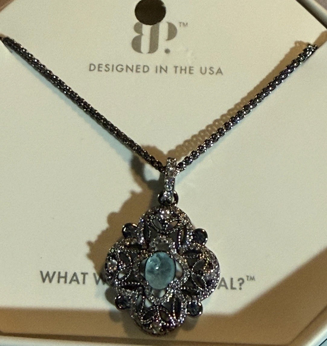 Bomb Party Necklace Baby Sky Blue Topaz Fused With Quartz Hematite Plating