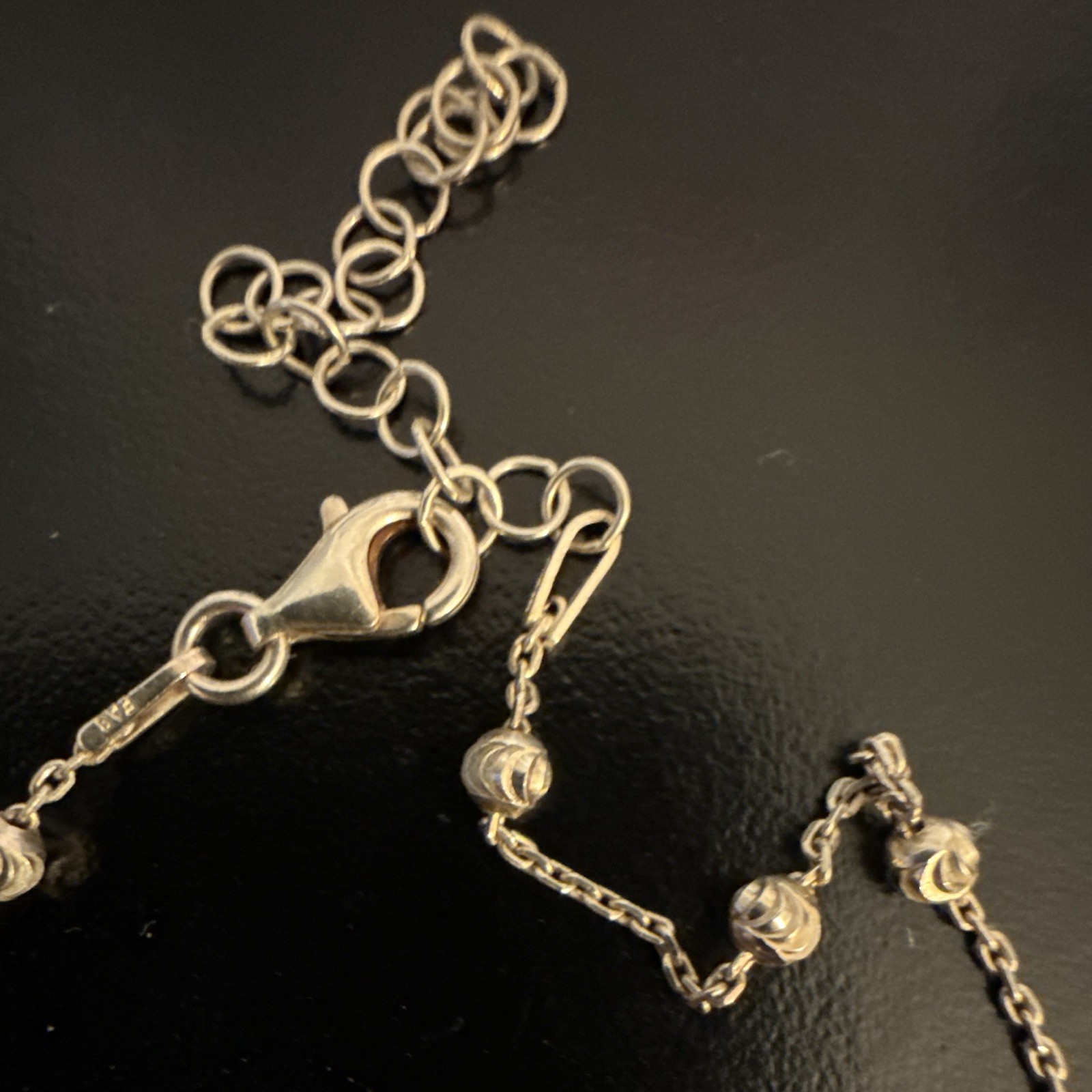 925 Sterling Silver Station Cable Chain Necklace Lobster Clasp Extender Signed