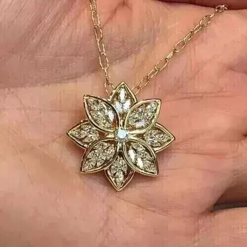 Marquise Cut Simulated Diamond Cluster Women’s Pendant In 14k Yellow Gold Plated