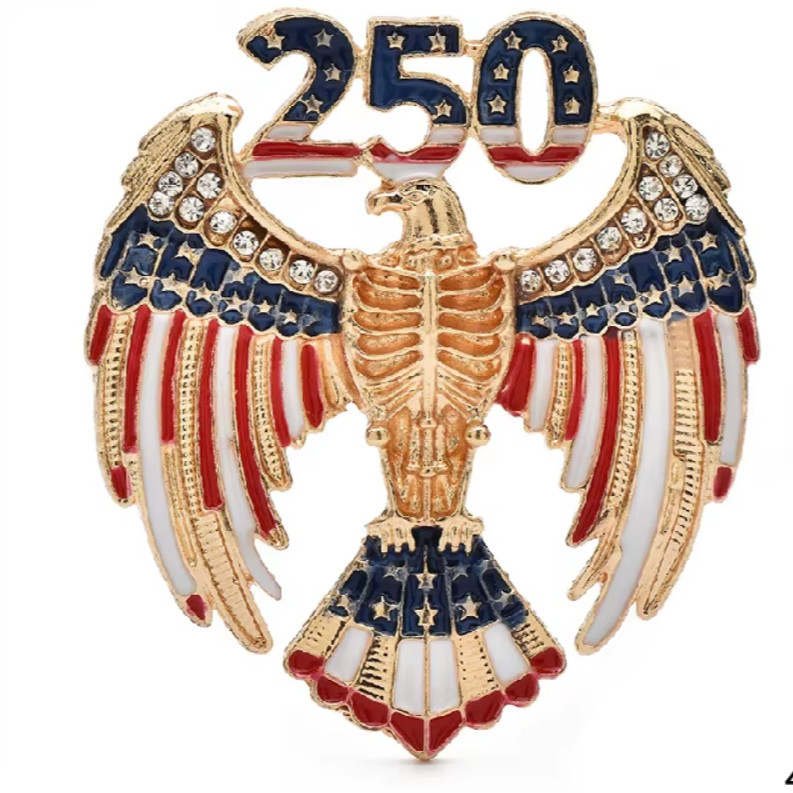 Patriotic 250 USA Eagle Brooch Rhinestone American Flag Pin Independence Day Gif
