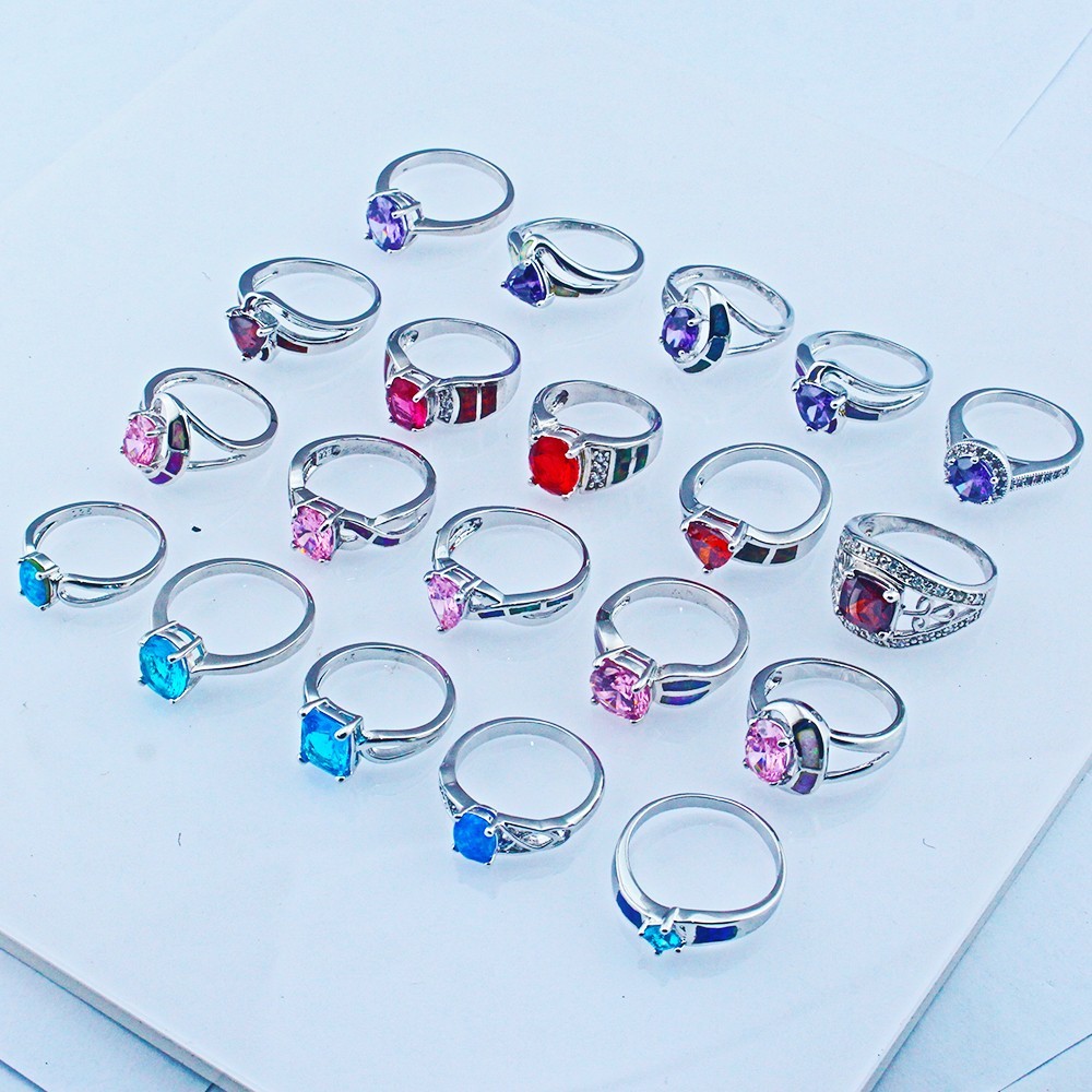 20PCS Wholesale Lots Mixed Jewelry Silver Fire Opal Ring A040