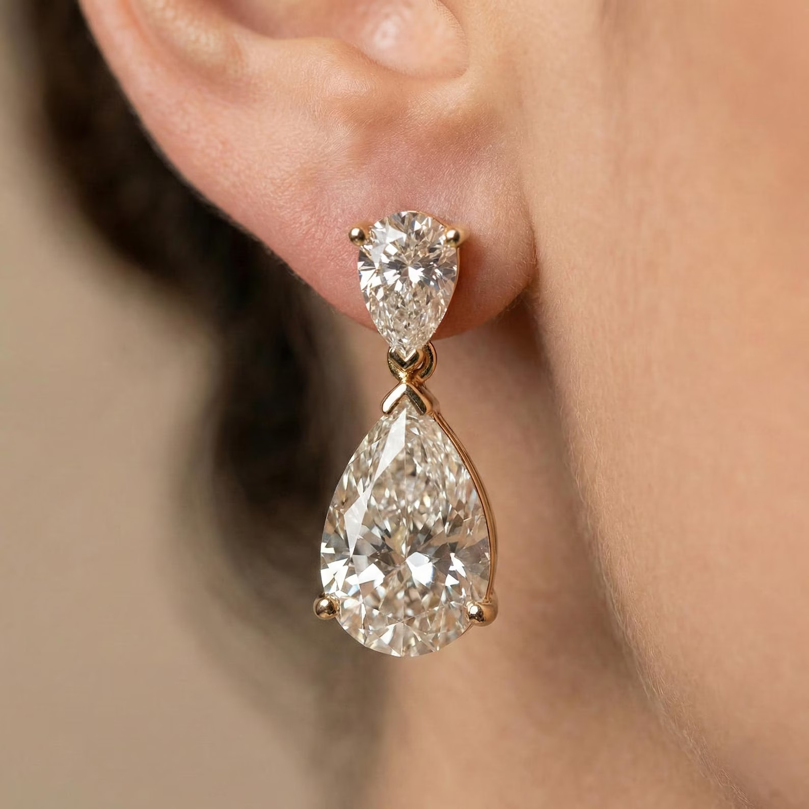 2.98 Ct Pear Simulated Diamond Dangle Drop Stud Earrings 14k Yellow Gold Plated